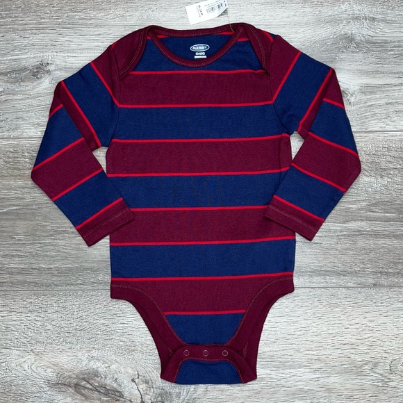 NWT Old Navy Striped Onesie Bodysuit 18-24 Months Blue Maroon - Picture 10 of 10